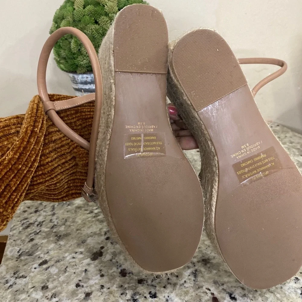 BP Chan-PU‎ Tan Faux Leather Espadrille Platform Wedge Sandals Size 8.5M